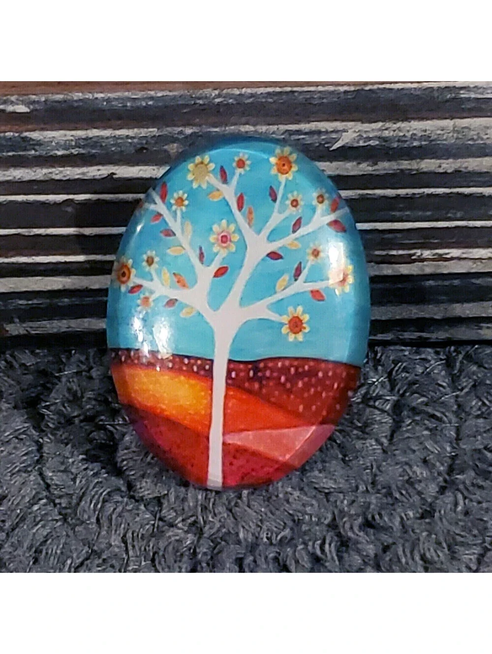 Handmade Tree of Life 40x30mm Oval Tempered Glass Cabochon 6939-N